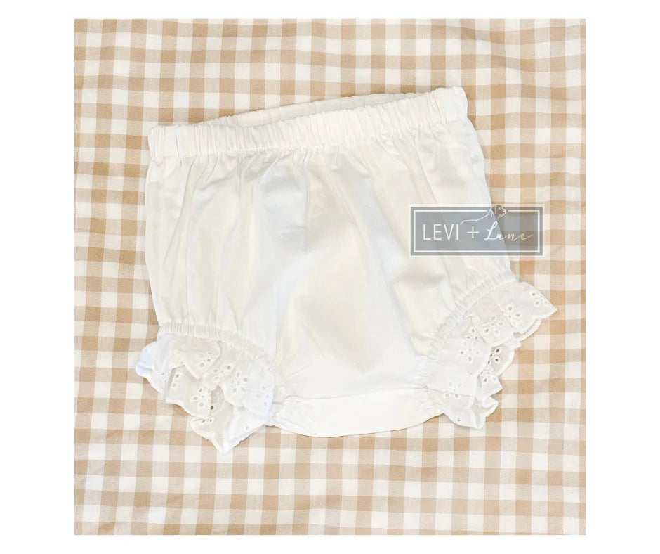 White Woven Cotton Eyelet Bloomers Custom Monogram
