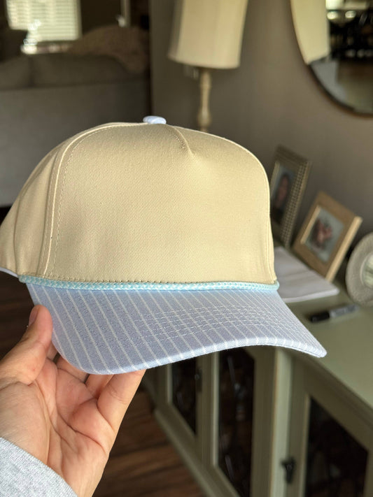Striped Snap Back Hats: Light Blue