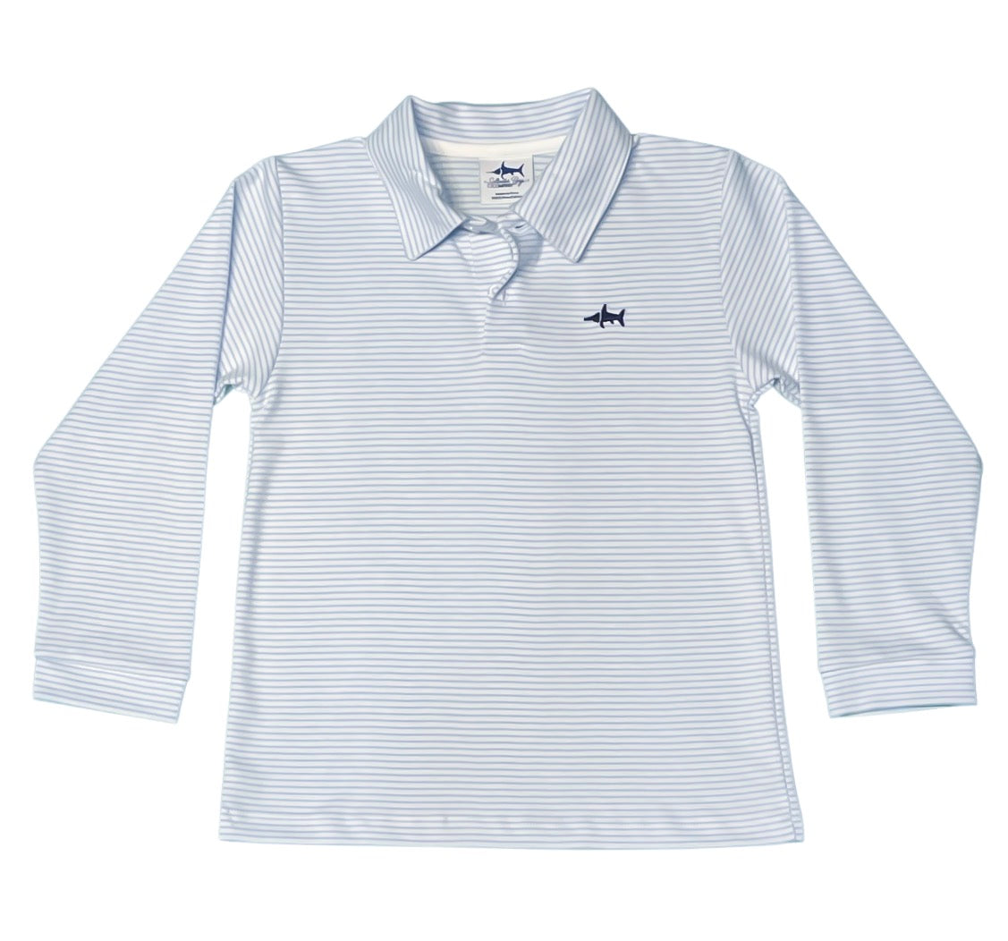 Isaiah Inshore Performance Polo in Light Blue Stripe by Saltwater Boys
