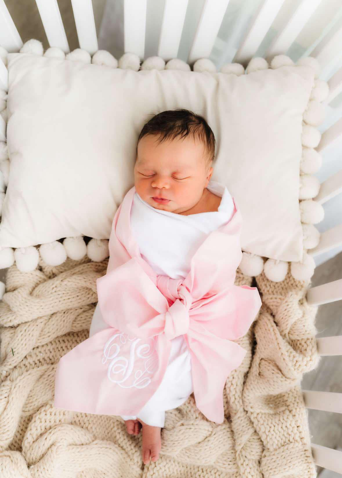 Newborn Bow Sash and Swaddle Custom Monogram