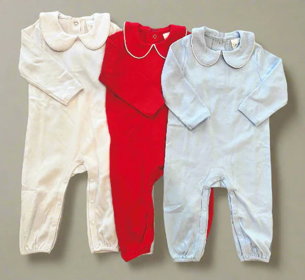 Long Sleeve Piping Collar Romper for Boys Custom Monogram