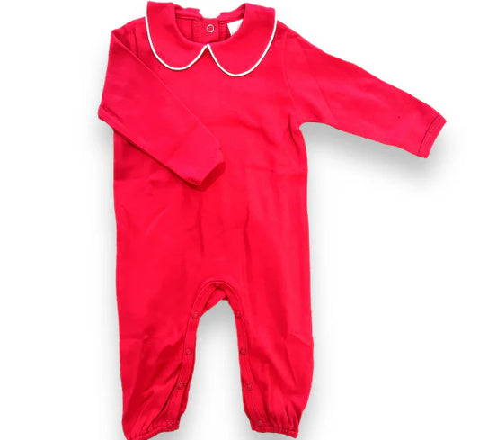 Long Sleeve Piping Collar Romper for Boys Custom Monogram