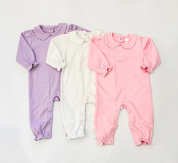 Long Sleeve Scallop Collar Romper for Girls Custom Monogram
