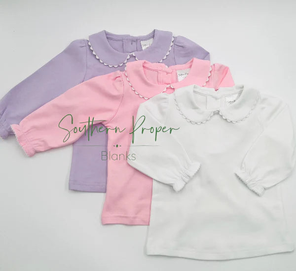 Long Sleeve Scallop Collar Shirt for Girls Custom Monogram