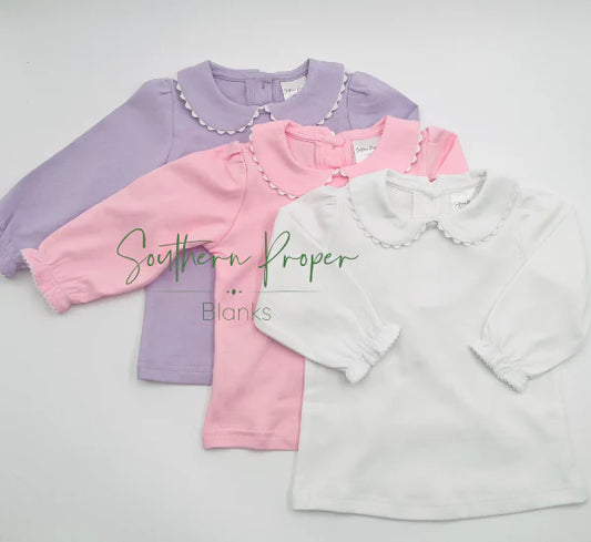Long Sleeve Scallop Collar Shirt for Girls Custom Monogram