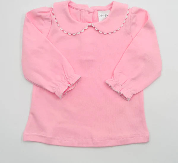 Long Sleeve Scallop Collar Shirt for Girls Custom Monogram