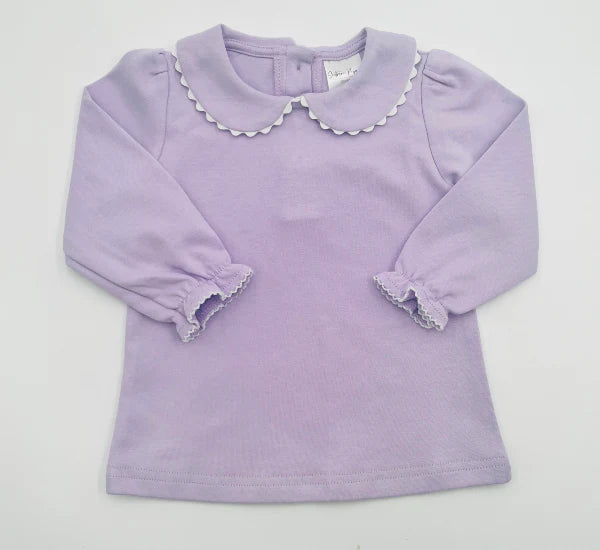 Long Sleeve Scallop Collar Shirt for Girls Custom Monogram
