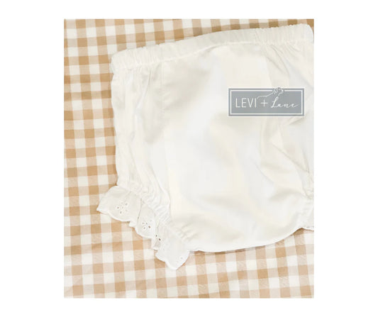 White Woven Cotton Eyelet Bloomers Custom Monogram