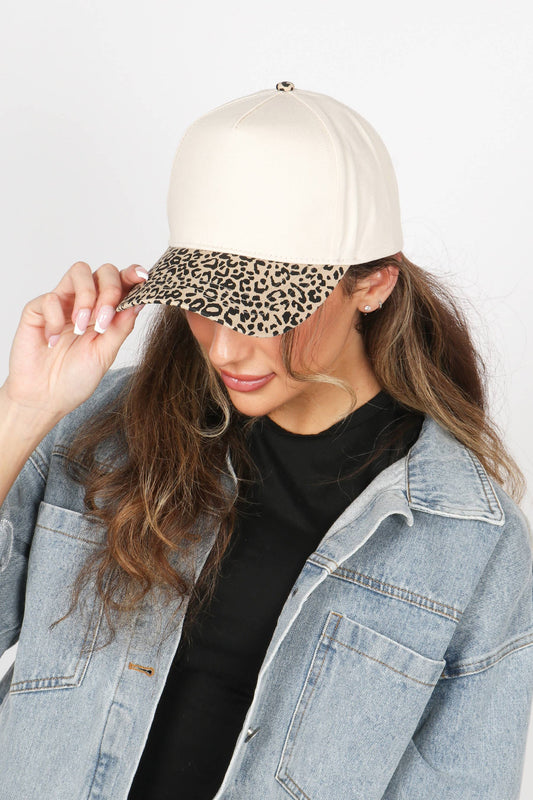 Leopard Print Brim 5-Panel Blank Cap: Leopard