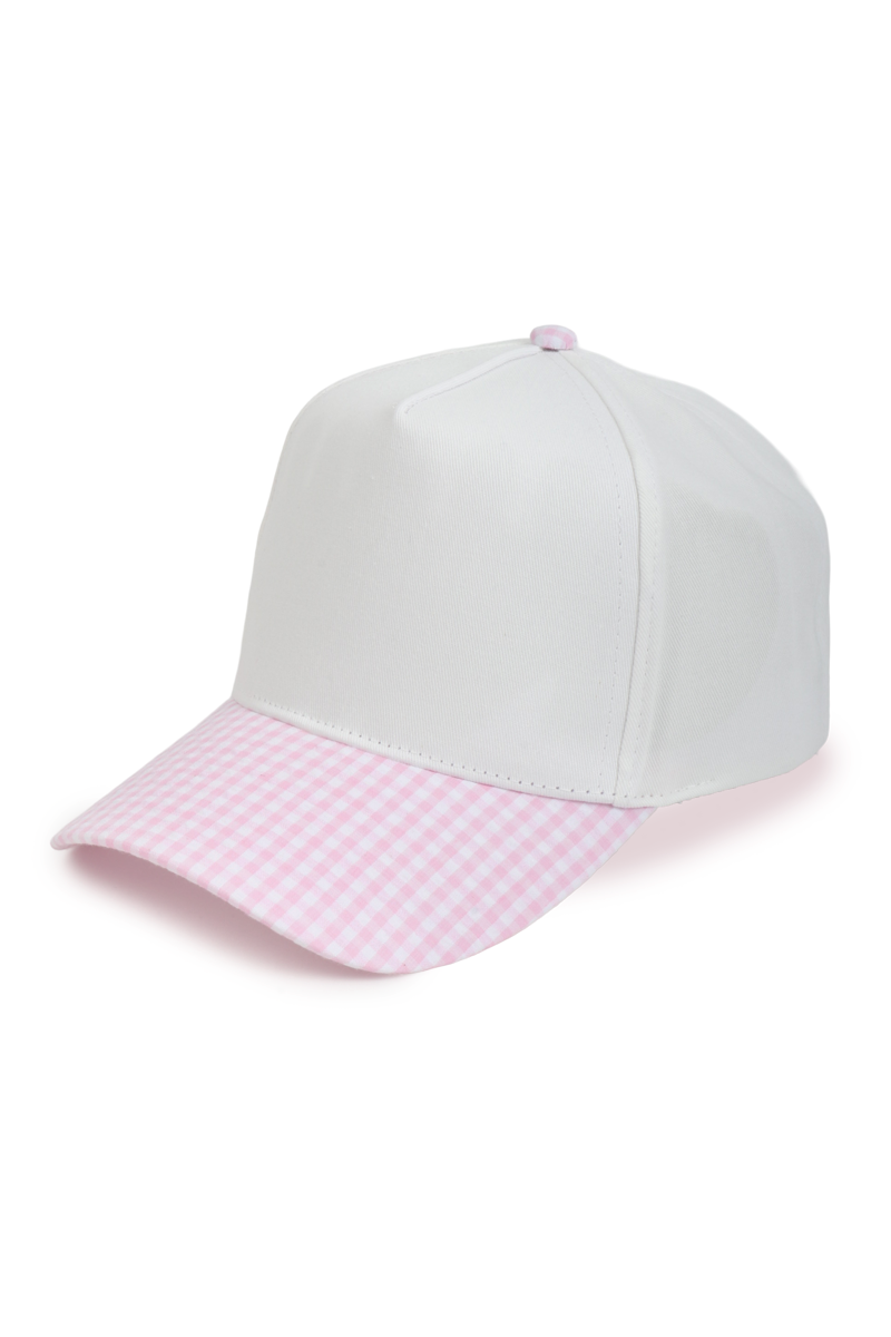 GINGHAM Print Brim Two Tone 5 Panel Cap: Pink