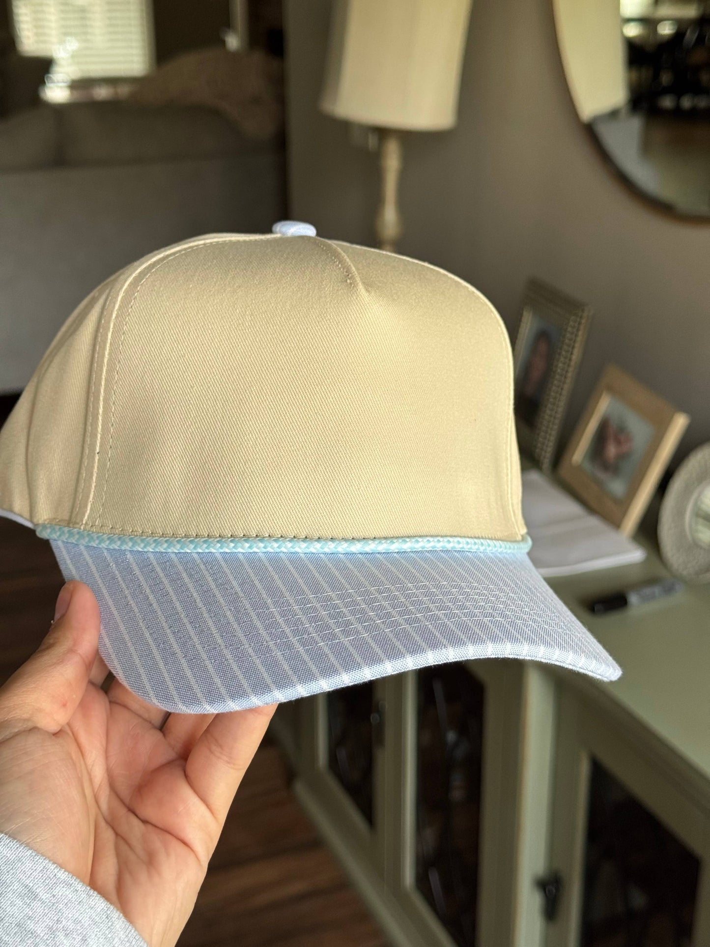 Striped Snap Back Hats: Light Blue