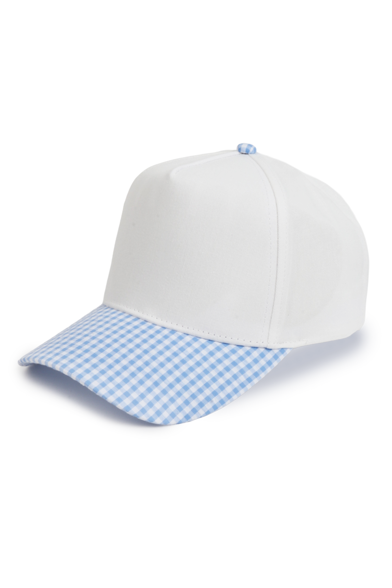 GINGHAM Print Brim Two Tone 5 Panel Cap: Pink