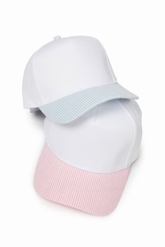 Stripe Brim 5-Panel Baseball Cap: Pink
