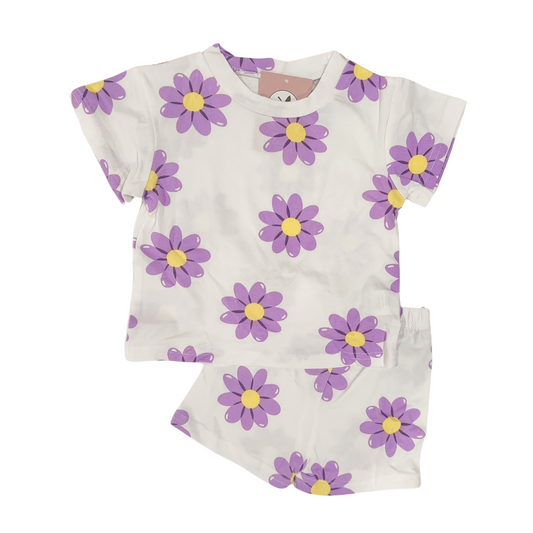 Della 3 Piece Set - White with Purple Daisies for Girls