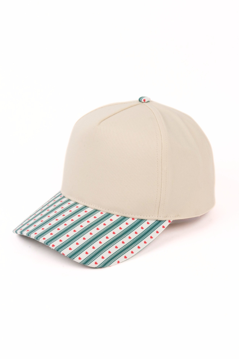 HOLIDAY Christmas STRIPES HEART BOW Printed Two Tone Cap: FWCAP7412 RED