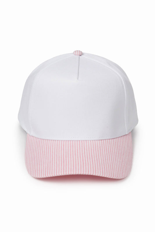 Stripe Brim 5-Panel Baseball Cap: Pink