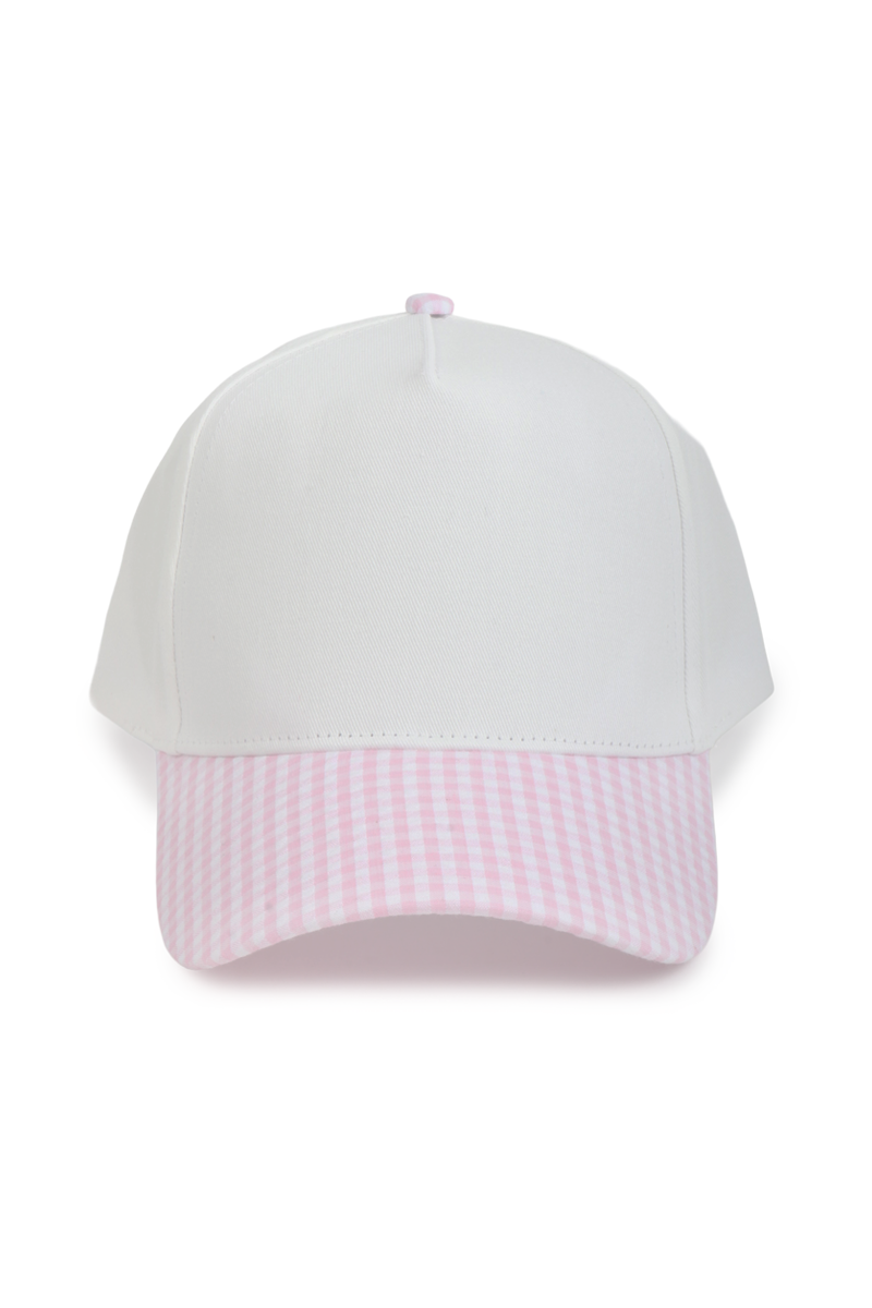 GINGHAM Print Brim Two Tone 5 Panel Cap: Pink