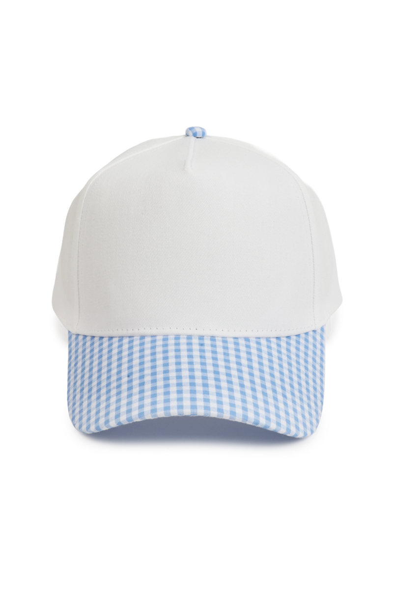 GINGHAM Print Brim Two Tone 5 Panel Cap: Pink