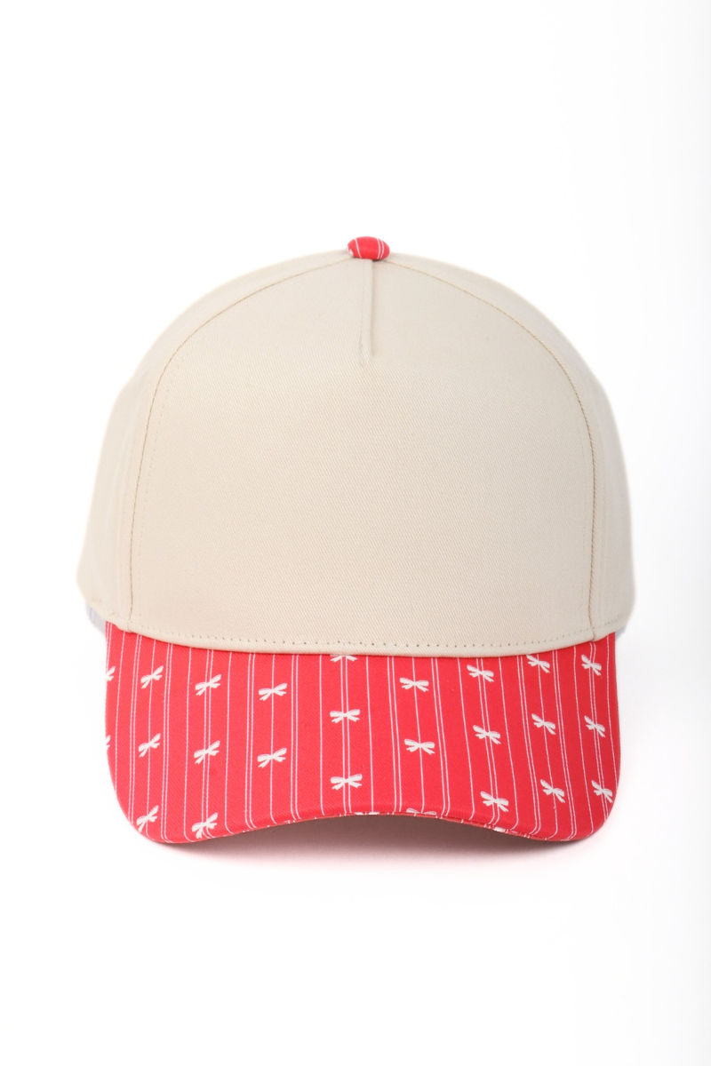 HOLIDAY Christmas STRIPES HEART BOW Printed Two Tone Cap: FWCAP7411 RED