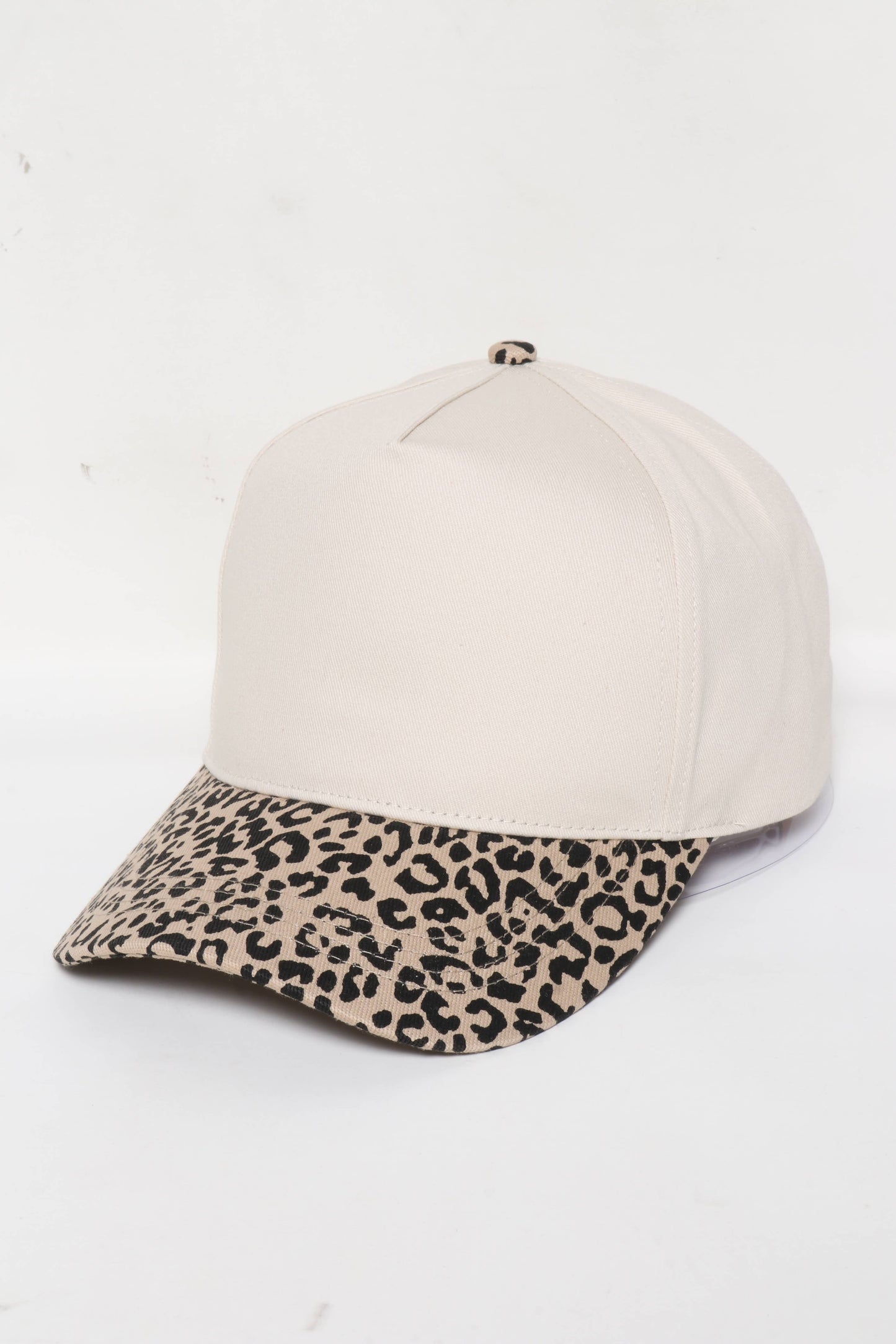 Leopard Print Brim 5-Panel Blank Cap: Leopard