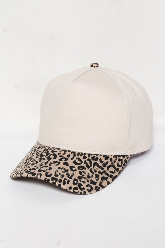 Leopard Print Brim 5-Panel Blank Cap: Leopard
