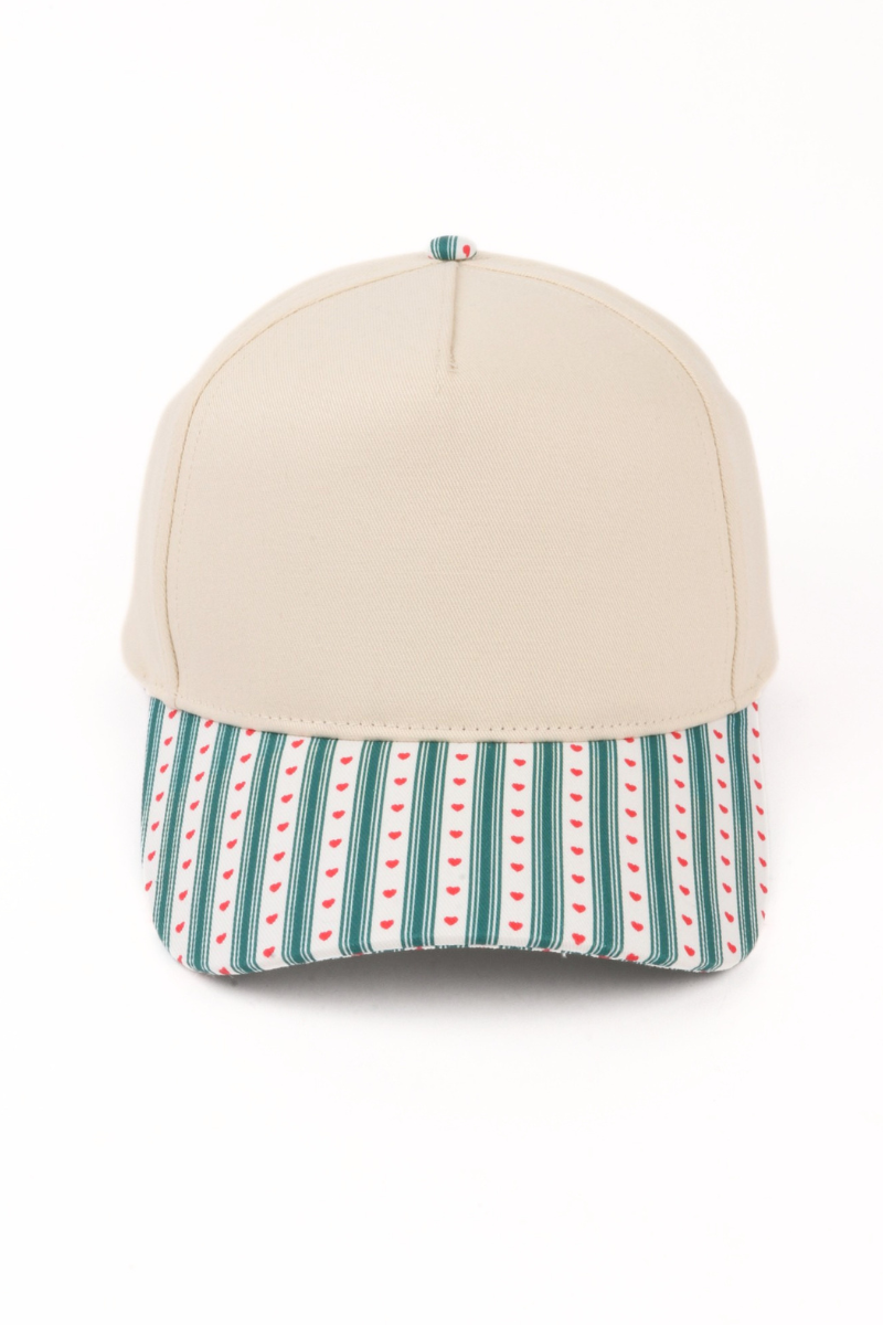 HOLIDAY Christmas STRIPES HEART BOW Printed Two Tone Cap: FWCAP7412 RED