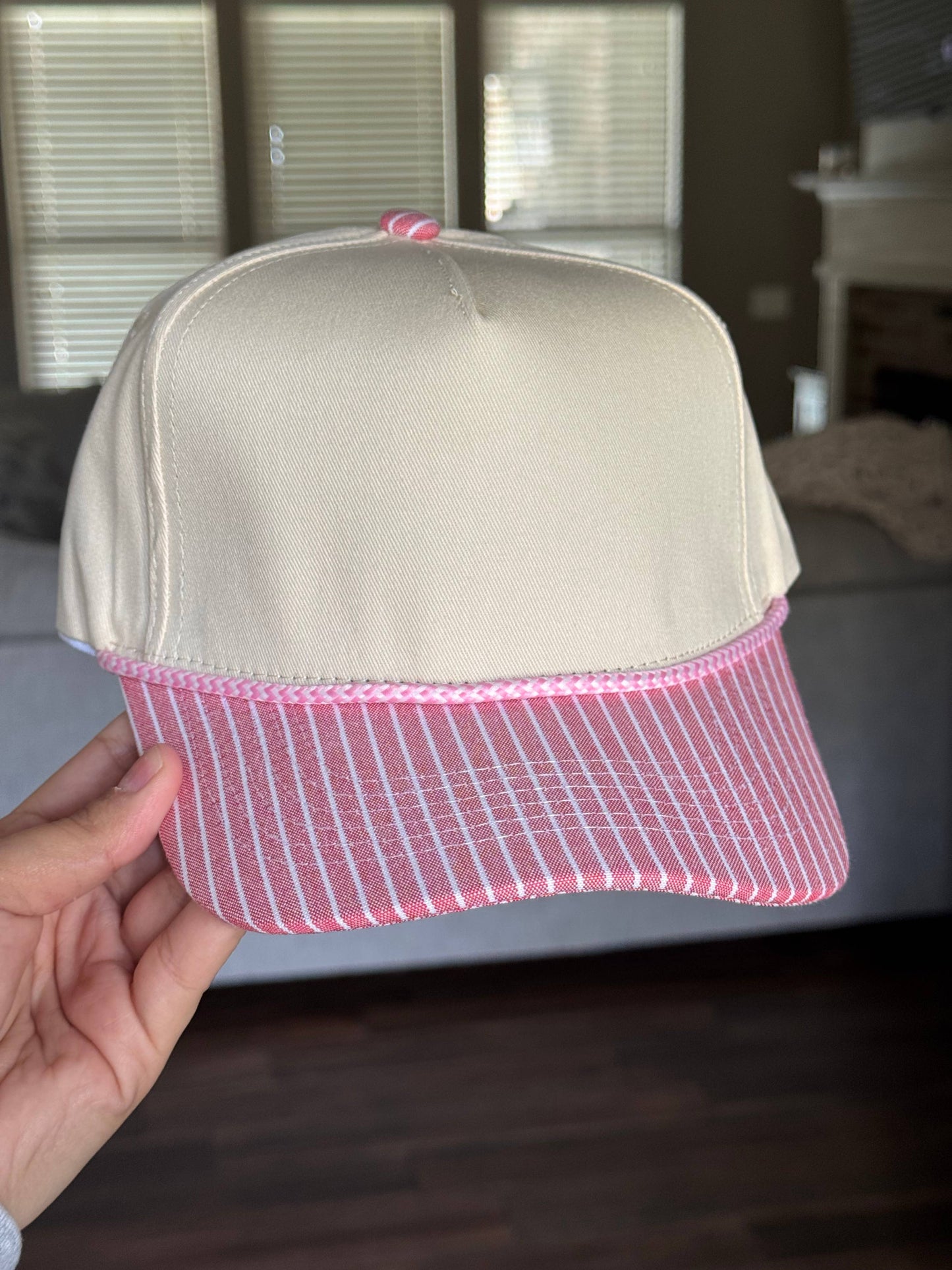 Striped Snap Back Hats: Coral