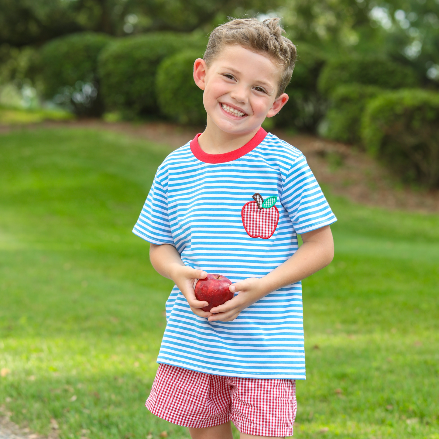 Apple Applique Pocket Short Set for boys by Jellybean by Smock Candy