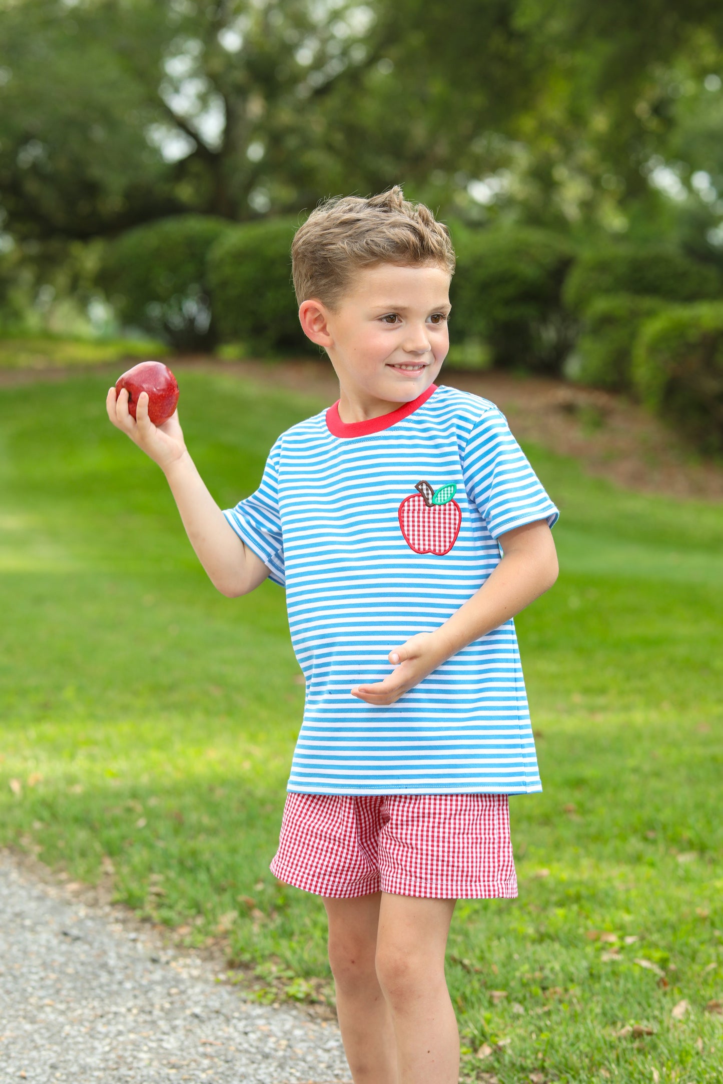 Apple Applique Pocket Short Set for boys by Jellybean by Smock Candy