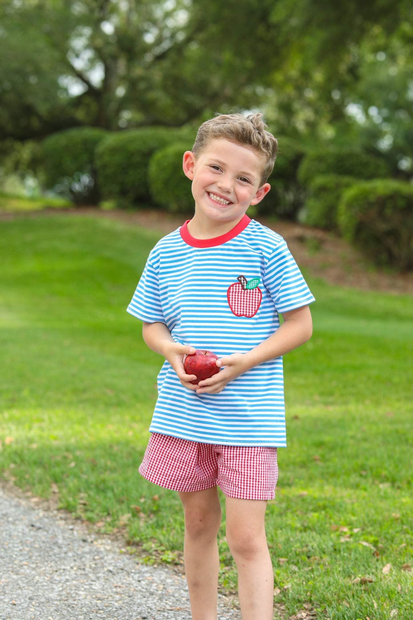 Apple Applique Pocket Short Set for boys by Jellybean by Smock Candy