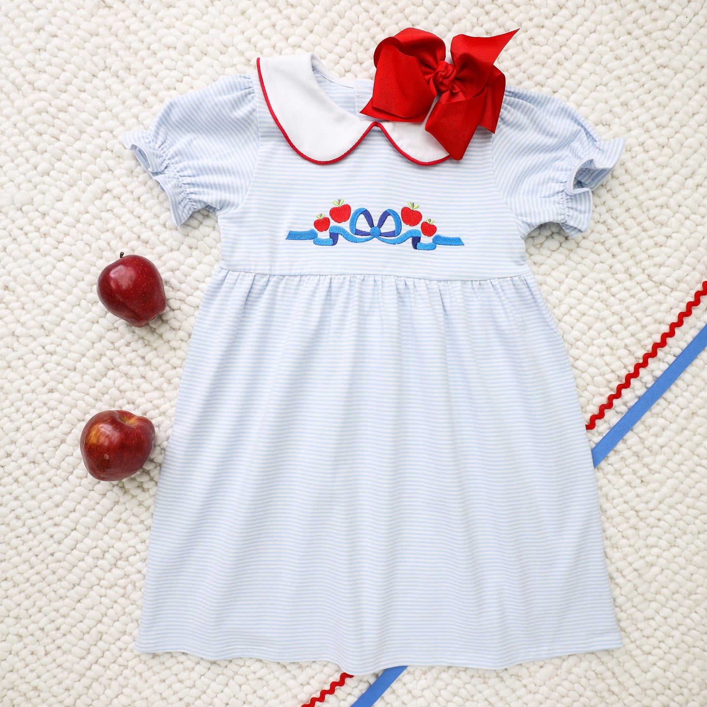 Apple and Bows Embroidery Dress for girls by Jellybean by Smock Candy