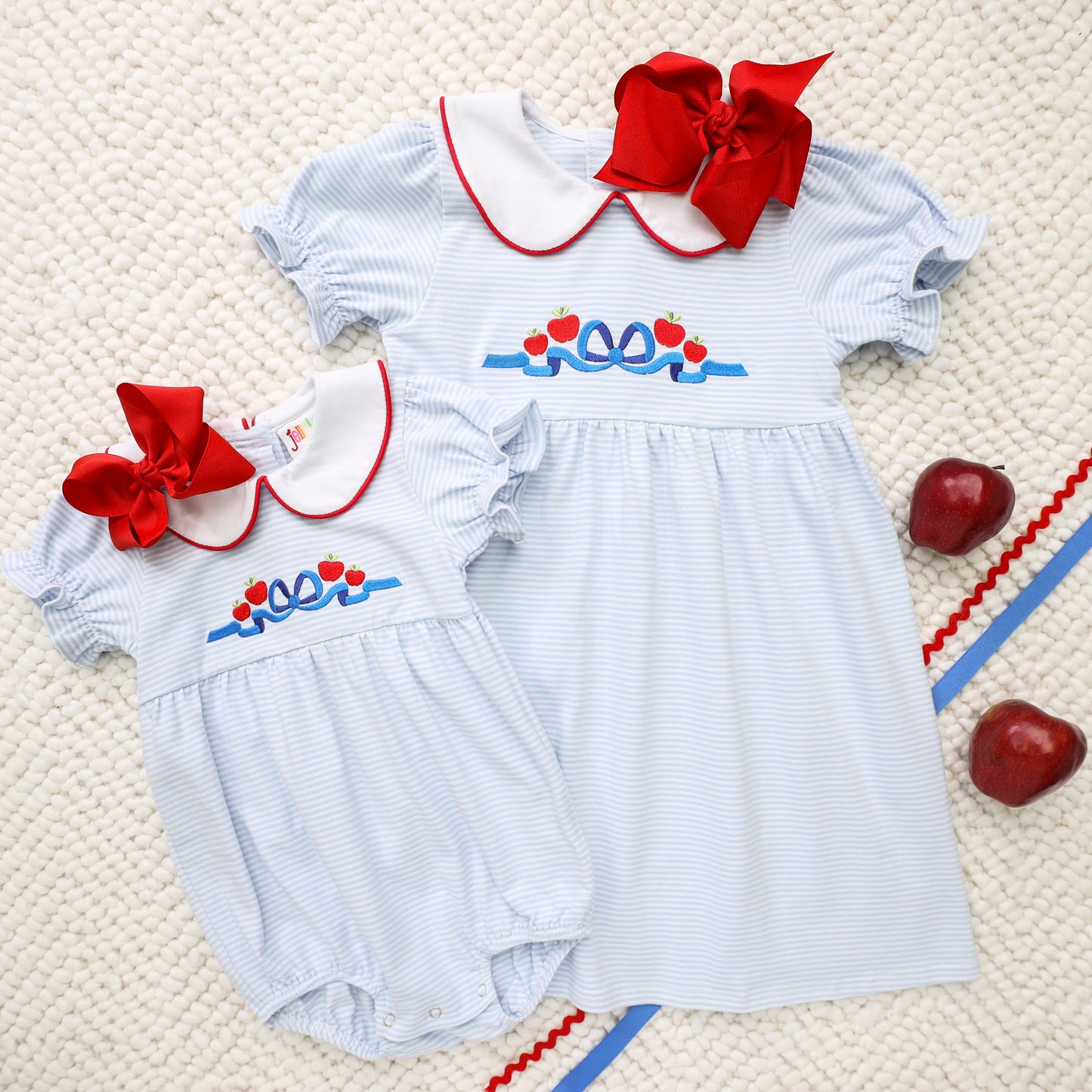 Apple and Bows Embroidery Dress for girls by Jellybean by Smock Candy