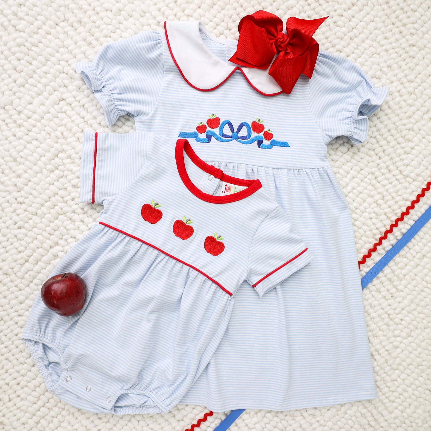 Apple and Bows Embroidery Dress for girls by Jellybean by Smock Candy