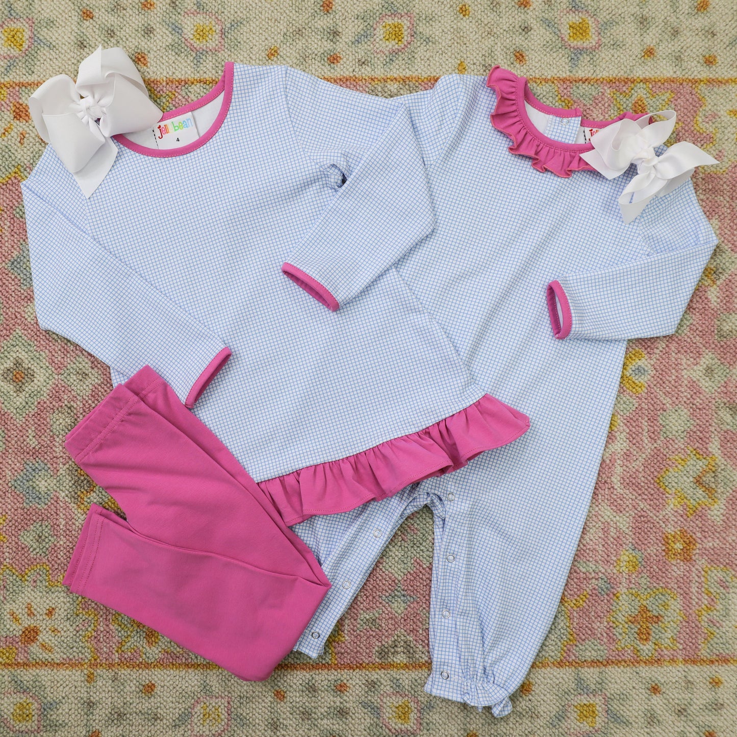 Ava Pants Set - Blue Windowpane & Plum -  Jellybean by Smock Candy