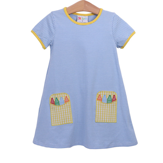 Crayon Pocket Applique Dress for girls by Jellybean by Smock Candy