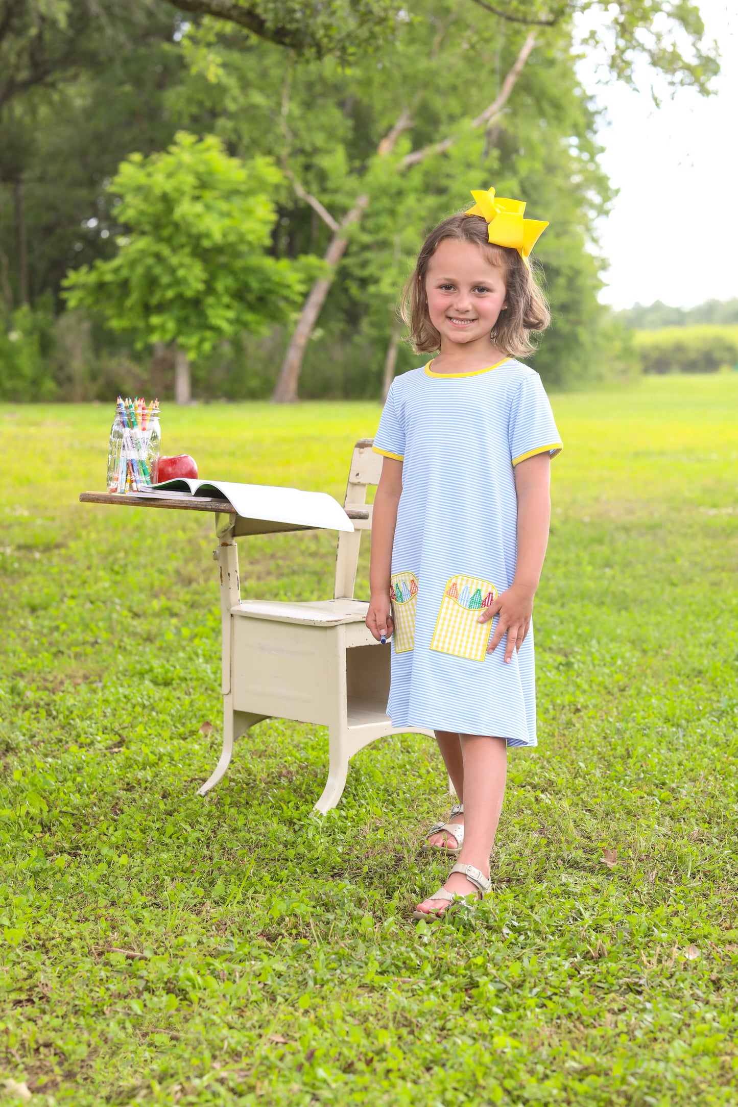 Crayon Pocket Applique Dress for girls by Jellybean by Smock Candy