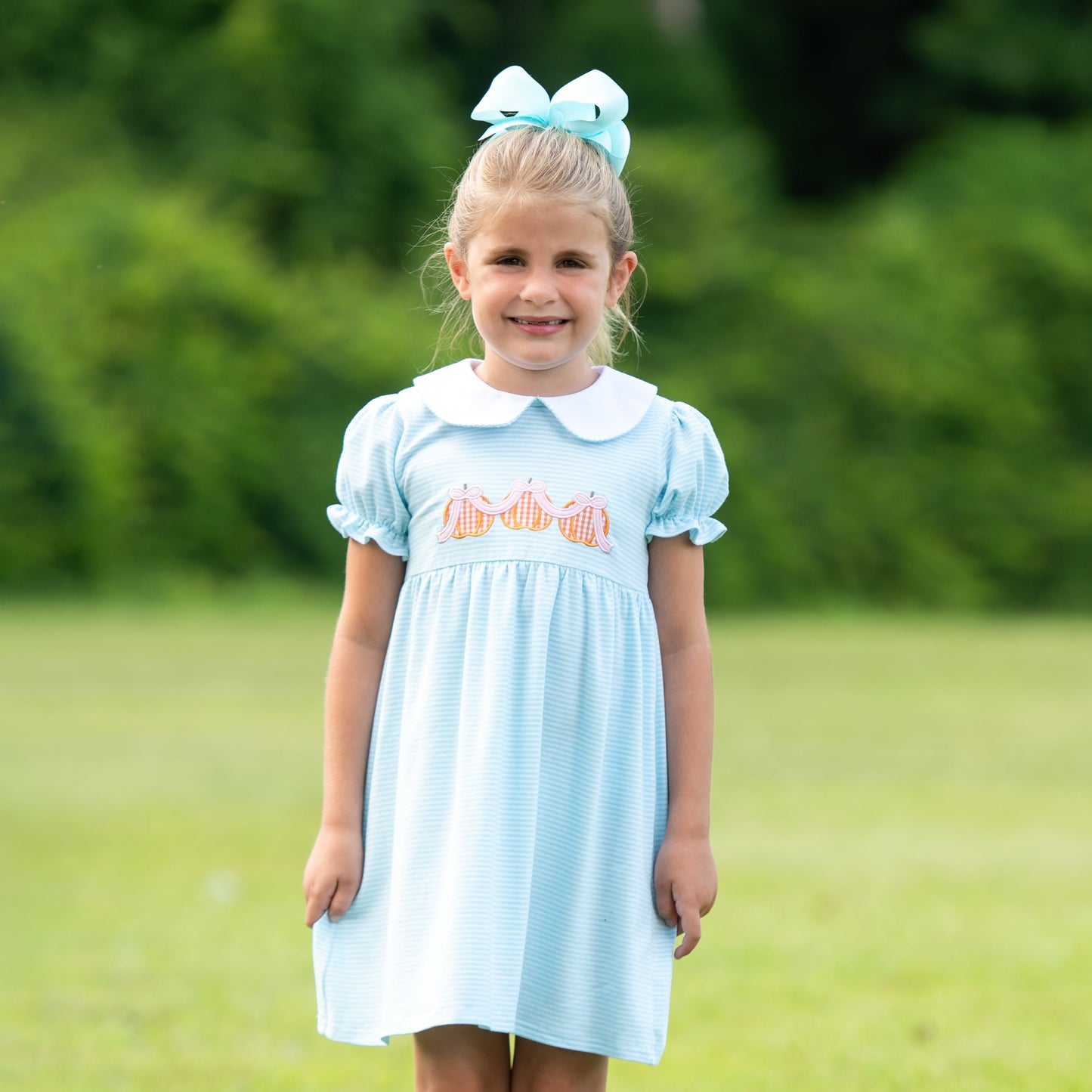 Natalie Pumpkin Trio Dress by Jellybean Smock Candy