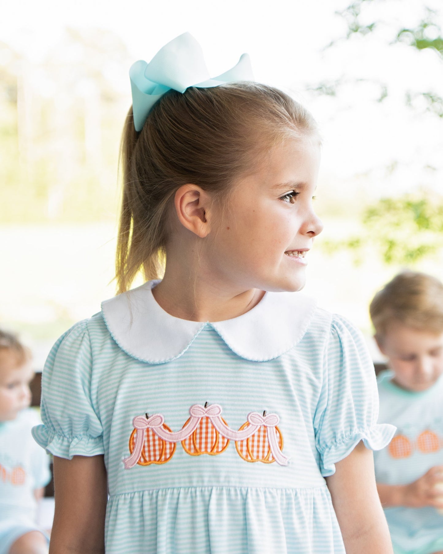 Natalie Pumpkin Trio Dress by Jellybean Smock Candy