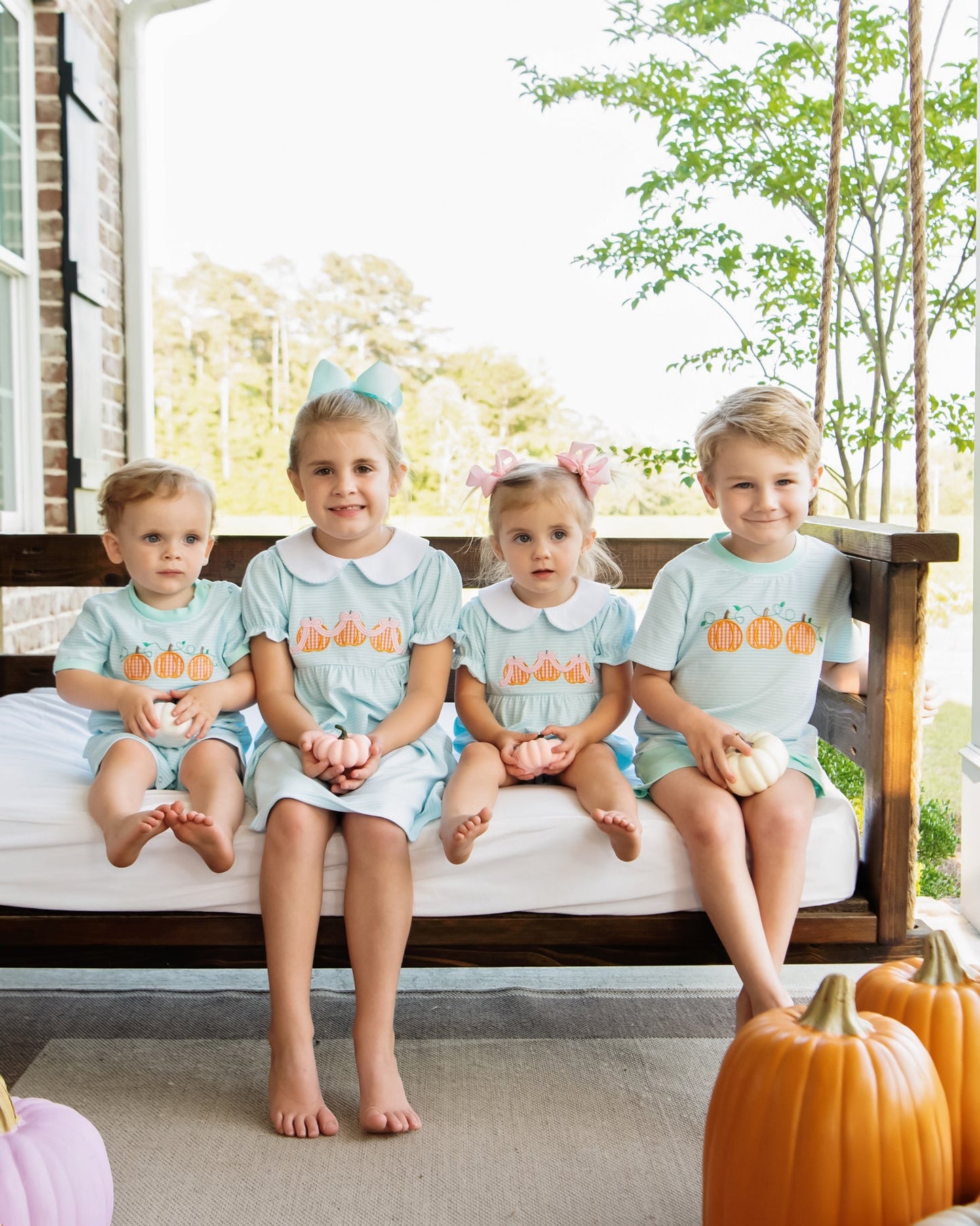 Natalie Pumpkin Trio Dress by Jellybean Smock Candy