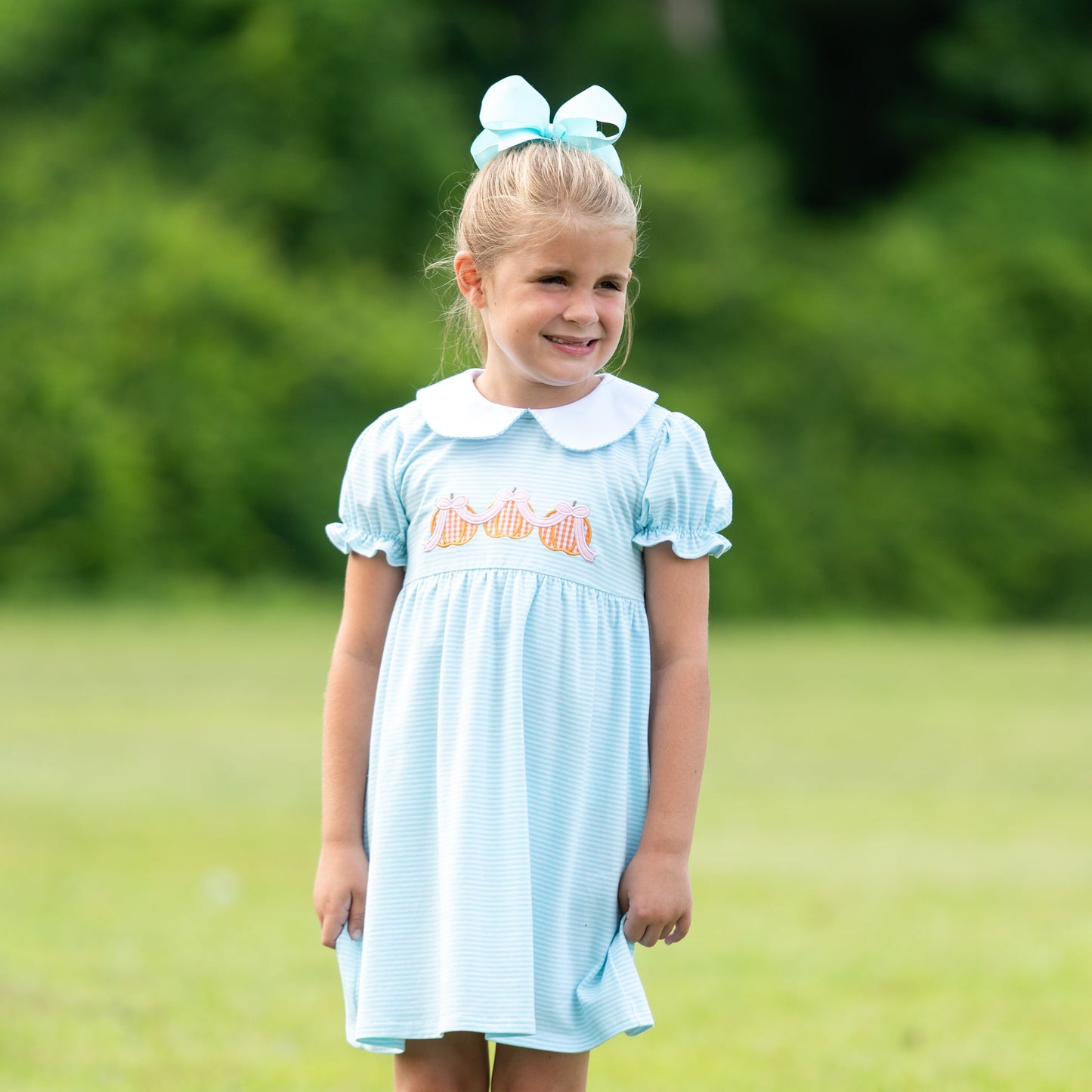 Natalie Pumpkin Trio Dress by Jellybean Smock Candy