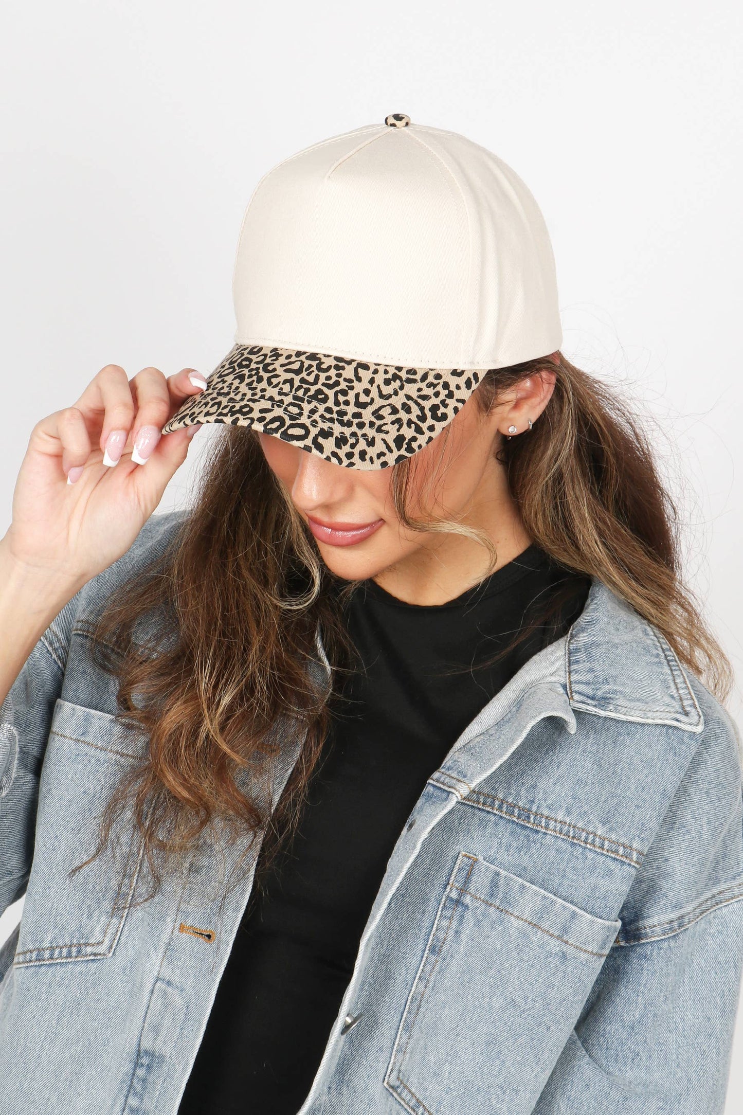 Leopard Print Brim 5-Panel Blank Cap: Leopard