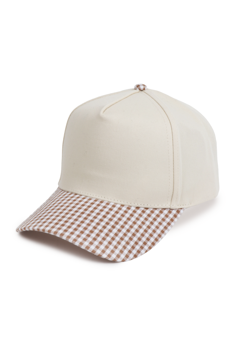 GINGHAM Print Brim Two Tone 5 Panel Cap: Pink