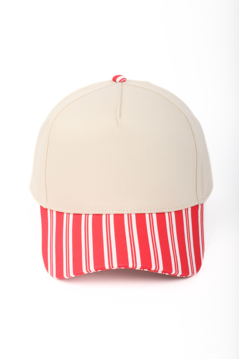 HOLIDAY Christmas STRIPES HEART BOW Printed Two Tone Cap: FWCAP7412 RED