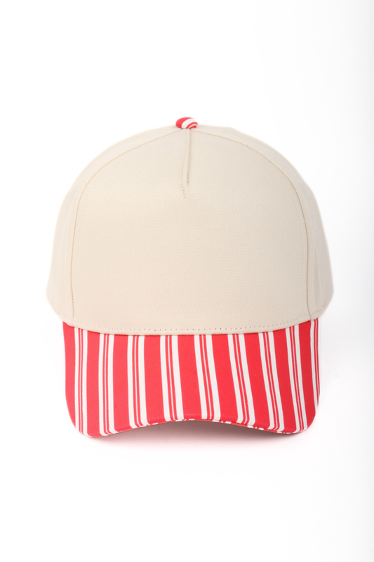 HOLIDAY Christmas STRIPES HEART BOW Printed Two Tone Cap: FWCAP7412 RED