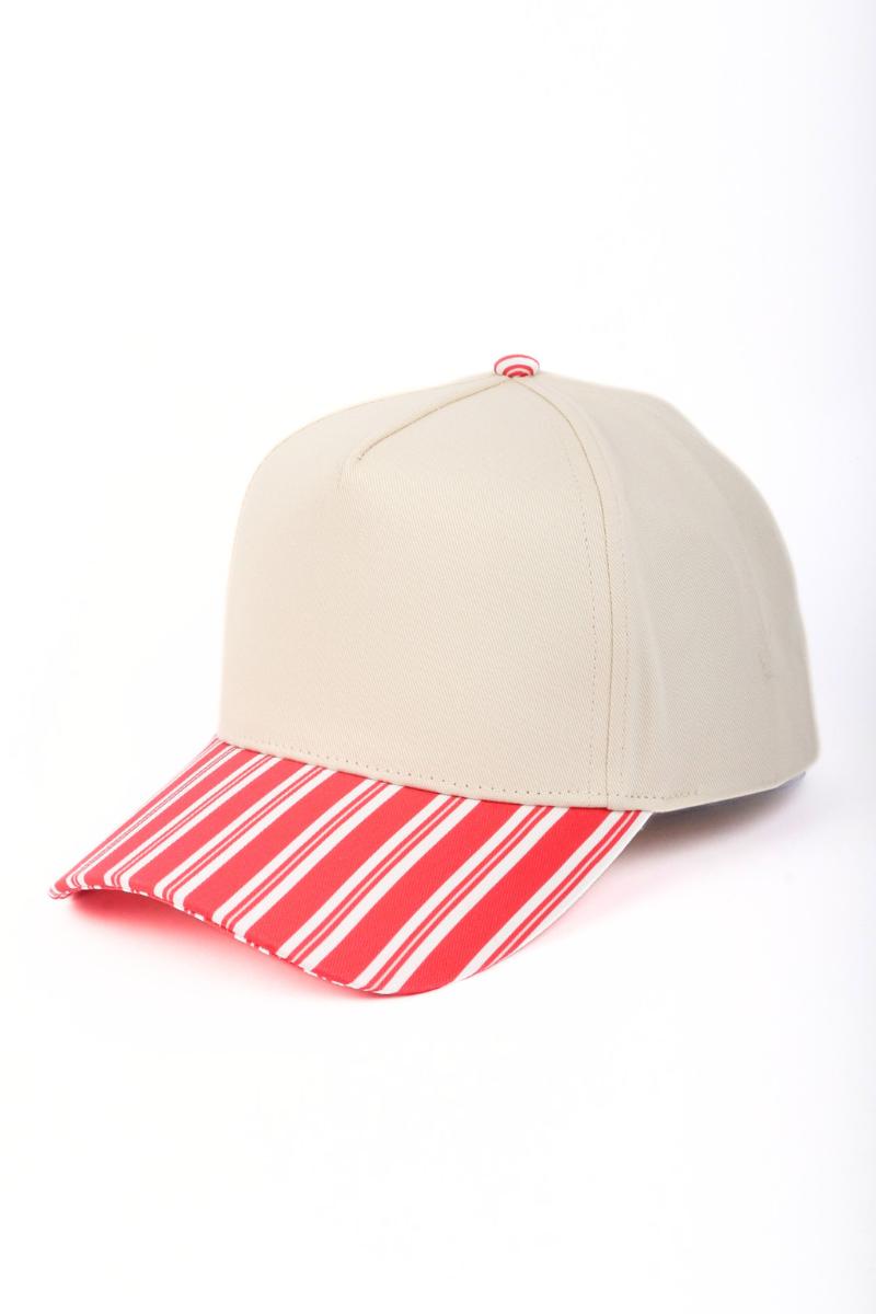 HOLIDAY Christmas STRIPES HEART BOW Printed Two Tone Cap: FWCAP7411 RED