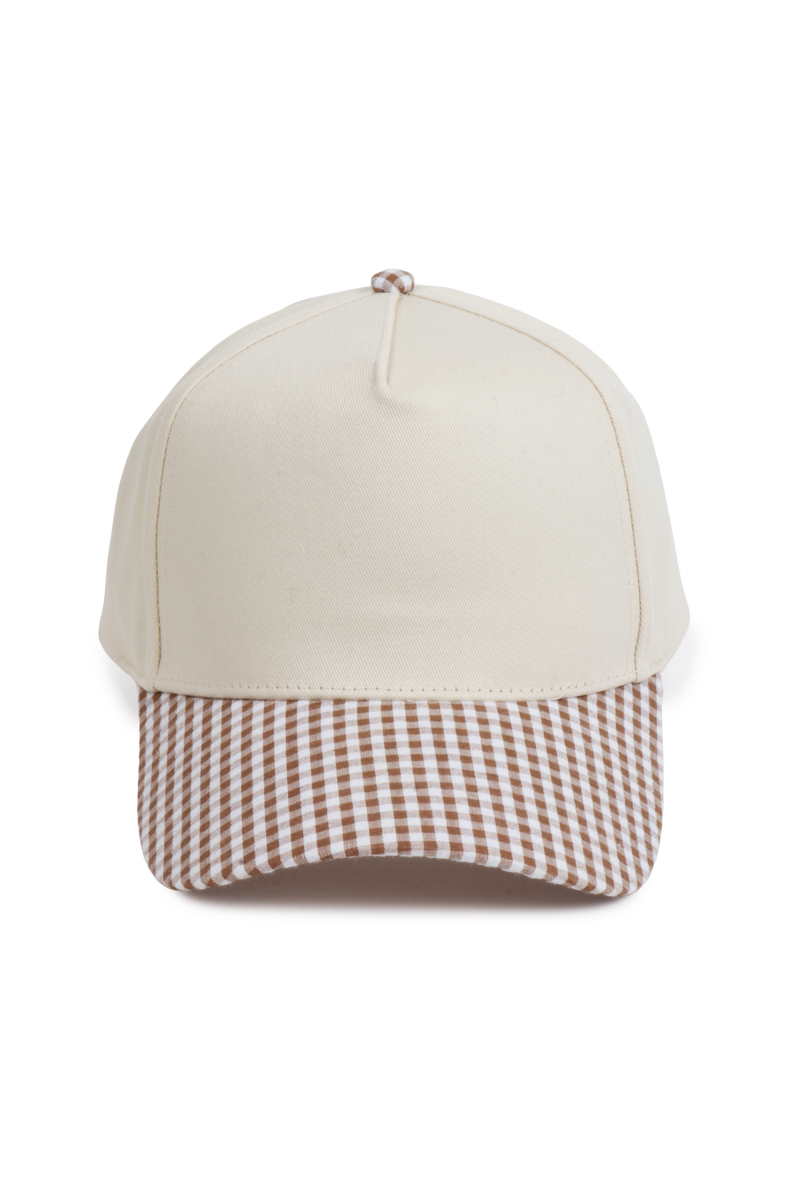 GINGHAM Print Brim Two Tone 5 Panel Cap: Pink