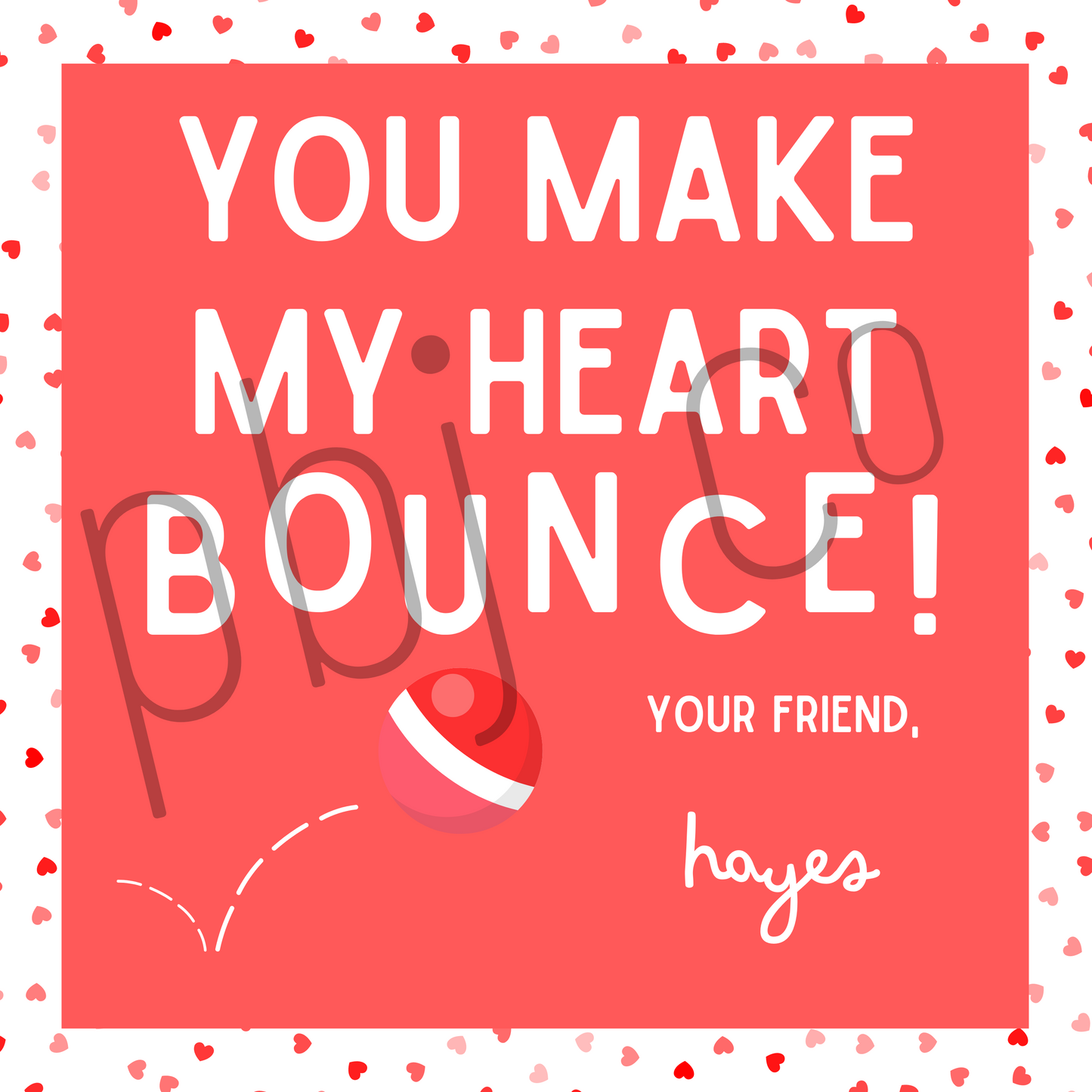 PRINTED Kids Customized Bouncy Ball Valentine's Day Set of 24 Cards Favors Boy Girl Valentines Gift Tag With Envelopes Classroom Daycare Teacher