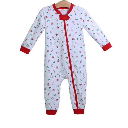 Boy's Candy Cane Pajamas Romper Jellybean by Smock Candy