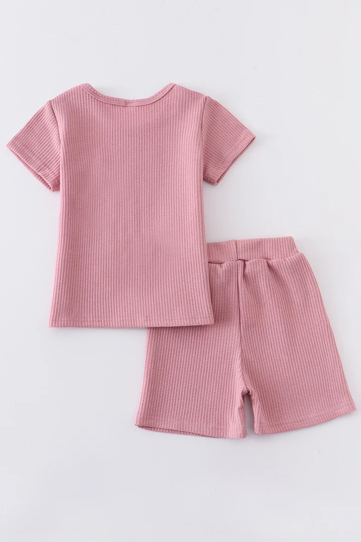 Penny Girls Pink Ribbed Cotton Set